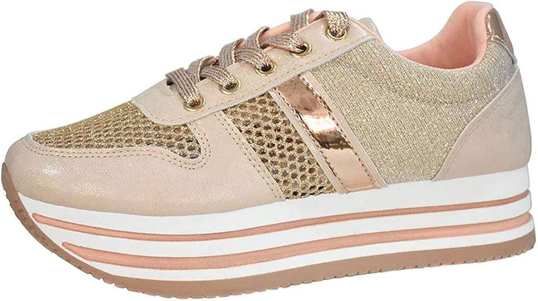 ROXY-ROSE Glitter Sneakers Breathable Shoes Fashion Sneakers Casual Shoes for Women - Walking Shoes (Rose Gold,8.5 B(M) US)