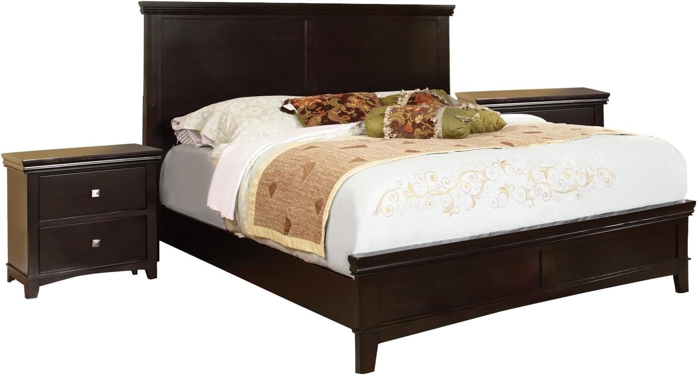 Furniture of America Pasha 3-Piece Queen Platform Bedroom Set with Two-Nightstands, Espresso Finish