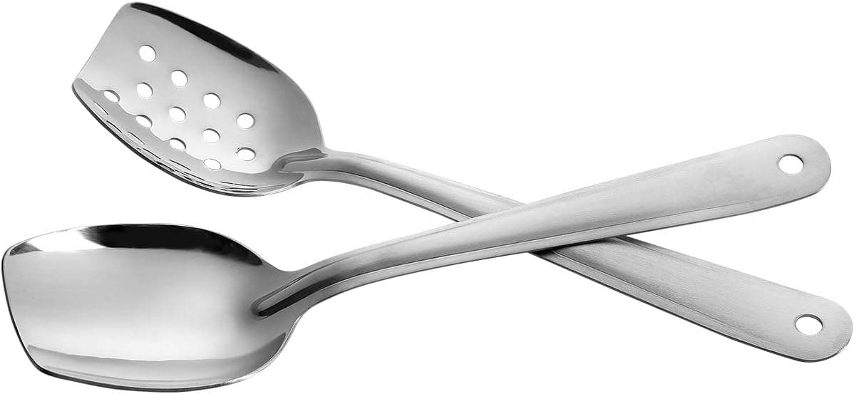 Serving Spoons -10inch 18/8 Stainless Steel Slotted Spoon and Serving Spoon for Buffet Can Banquet Cooking Kitchen Dishwasher Safe,Set of 2