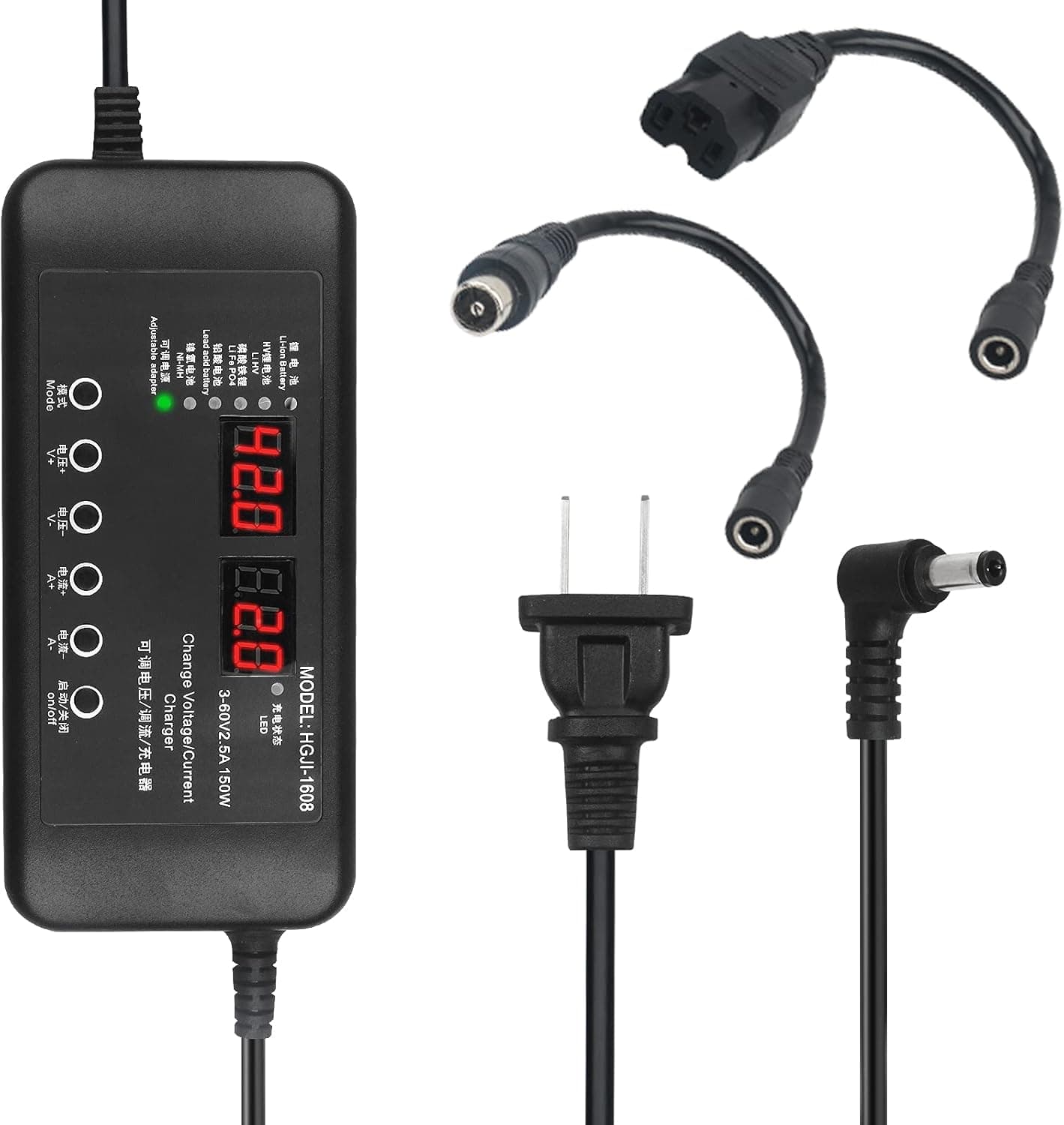 PAEKQ 150W Universal Power Supply, AC 100V~240V to DC 3V ~ 60V 8A MAX Converter, 3V 12V 24V 36V 48V 60V Adjustable Voltage Battery Charger, AC/DC Adapter for Electric Scooter Electric Bike Charge