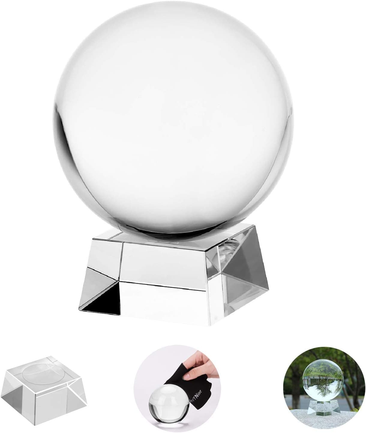 MerryNine Professional Crystal Ball Photograph, K9 Crystal Suncatchers Ball with Trapezoid Crystal Stand, Decorative and Photography Accessory (110mm/4.3", K9, with Crystal Stand)