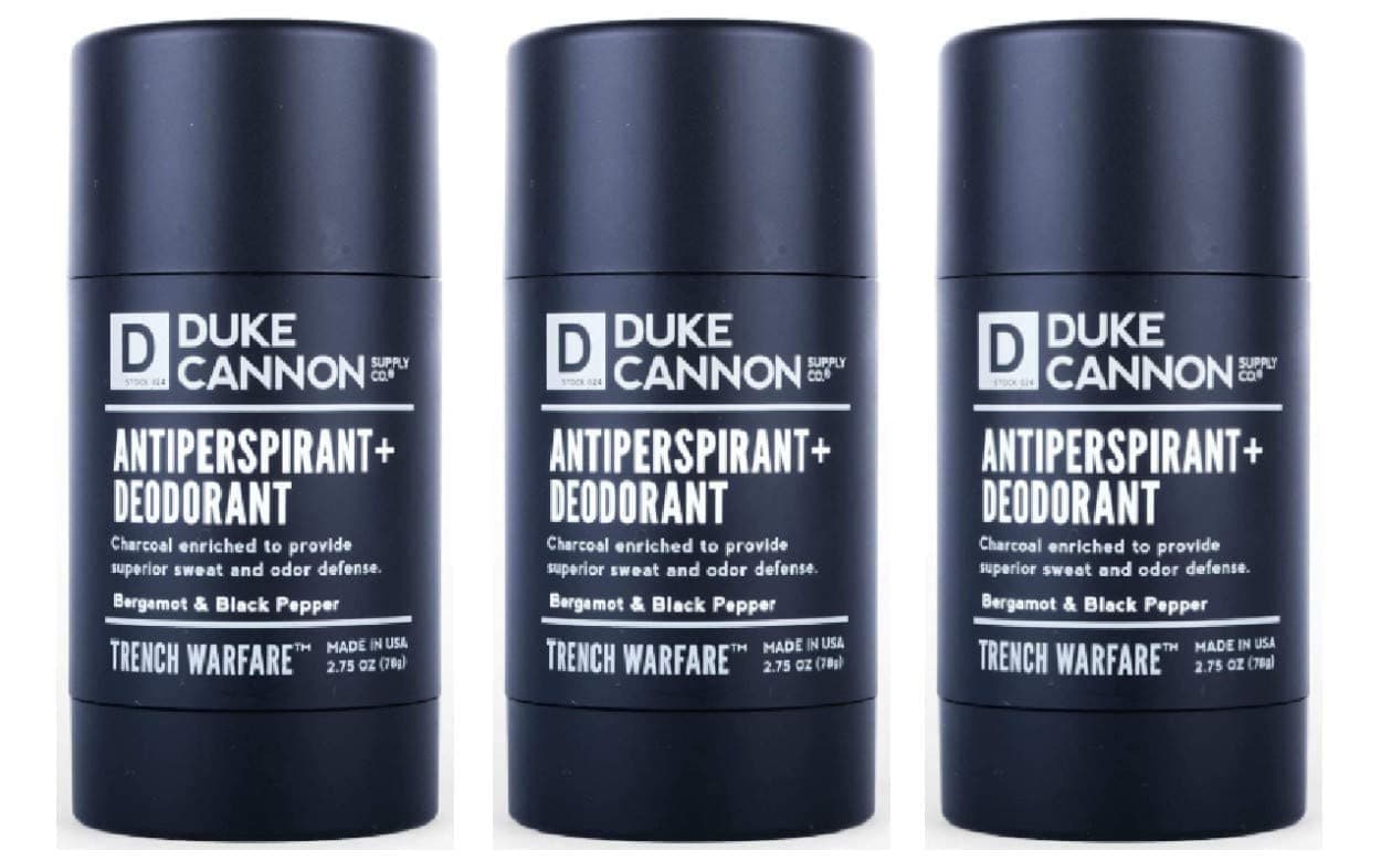Duke Cannon Supply Co. Trench Warfare Antiperspirant & Deodorant for Men Bergamot&BlackPepper Multi-Pack-Enriched with Activated Charcoal, Maximum Strength for Sweat & Odor Protection, 2.75 oz(3 Pack)