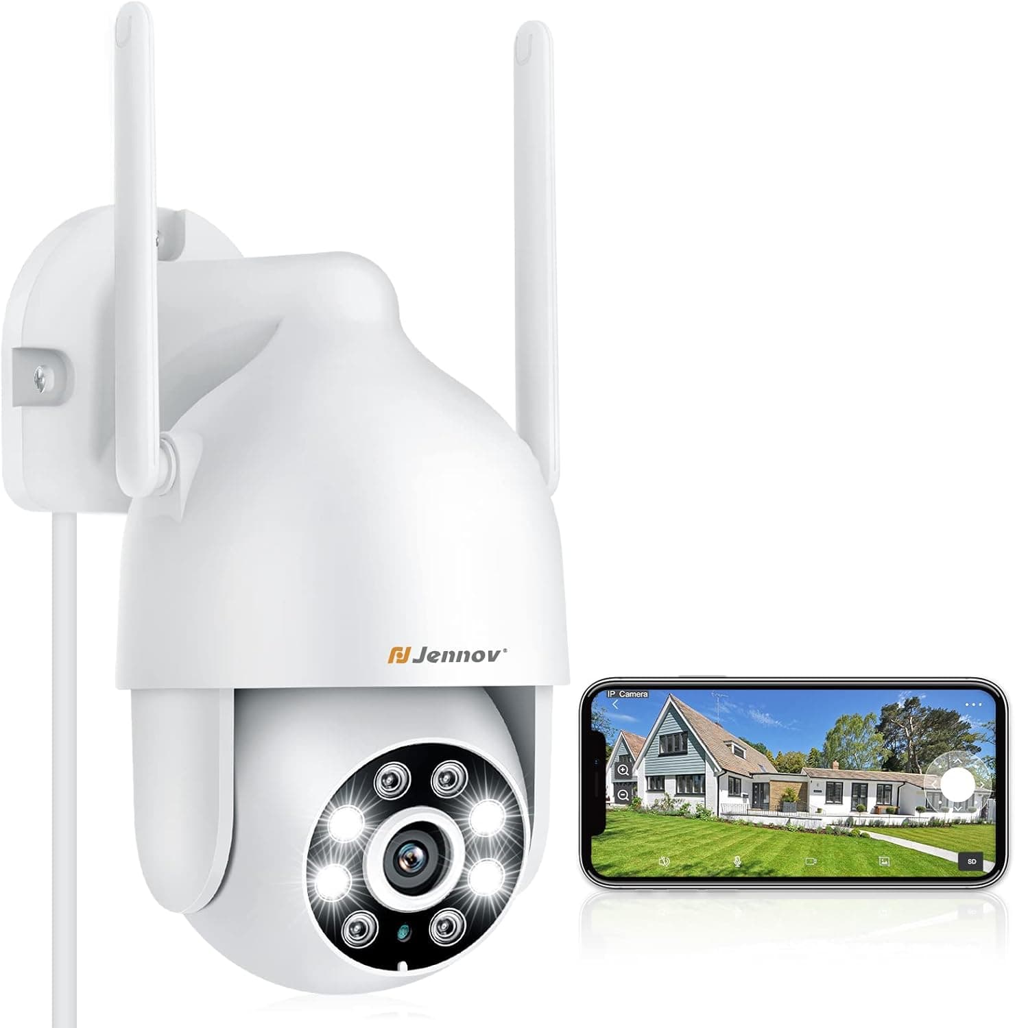 Jennov Security Camera Wireless Outdoor, 2K/3MP Floodlight 4X Digital Zoom, 360°Pan & Tilt, Color Night Vision & Motion Detection, 2.4GHz Wi-Fi, 2-Way Talk, Works with Alexa, IP66 Waterproof