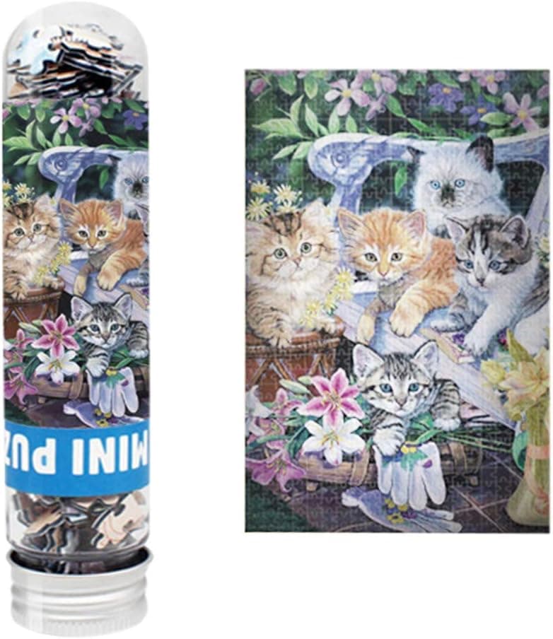 Ccmall Micro Flower Cat Jigsaw Puzzles 150 Pieces for Adults Kids,DIY Mini Animal Oil Painting Difficult Puzzles Landscape Scenery Family Friend Game Wall Decoration Painting