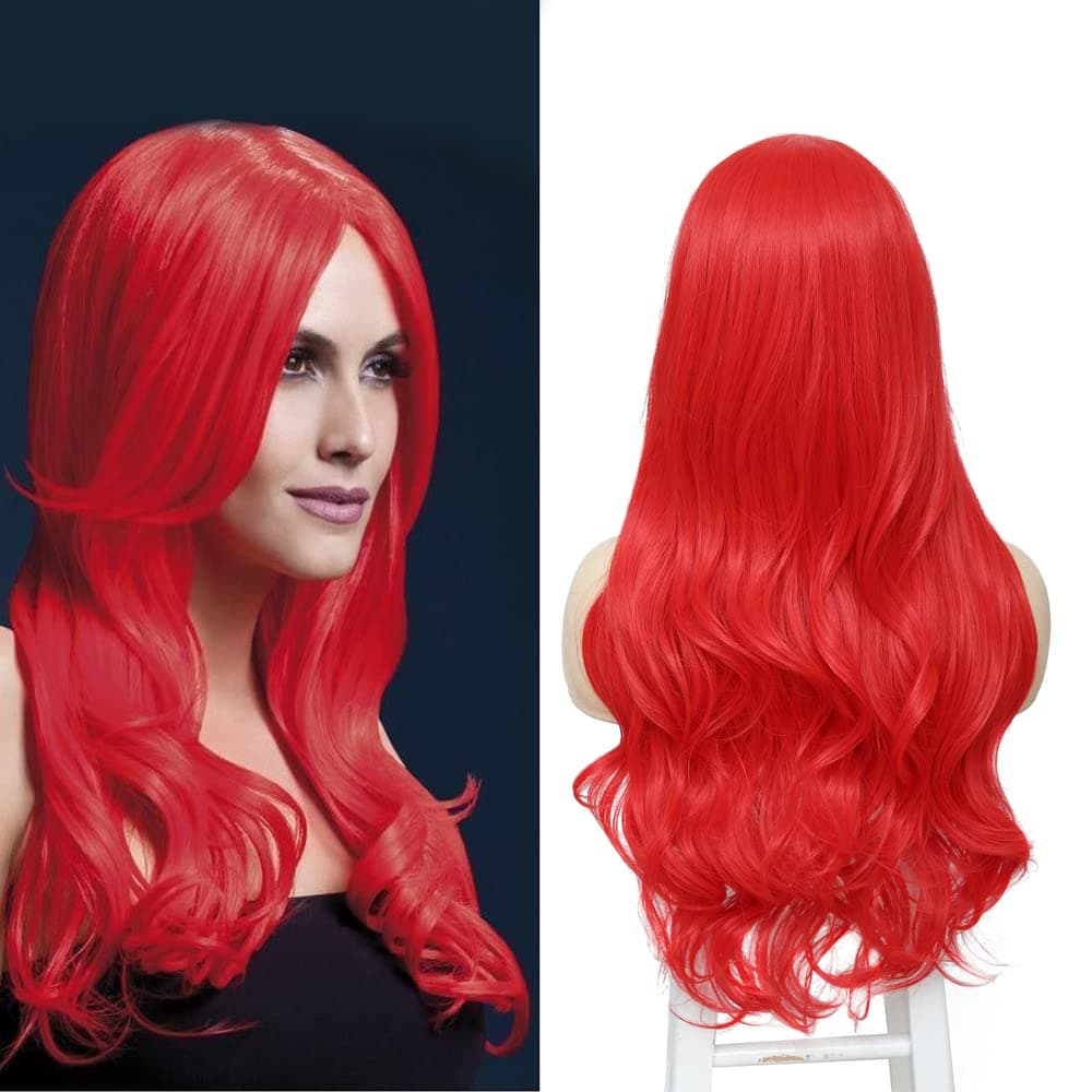 HMGSMYXGS Red Wigs Long Curly Wavy Wigs colored wigs Heat Resistant Synthetic Wig Halloween Cosplay Wig for Girl Costume Wigs Women
