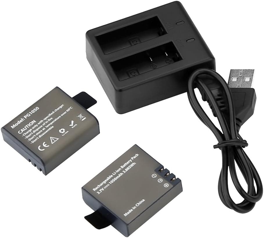 AKASO 2 x 1050mAh Rechargeable Action Camera Battery with USB Dual Charger EK7000/EK7000 Plus/EK7000 Pro/Brave 4/ Brave 6/ Vision 3/Vision 4 Action Camera