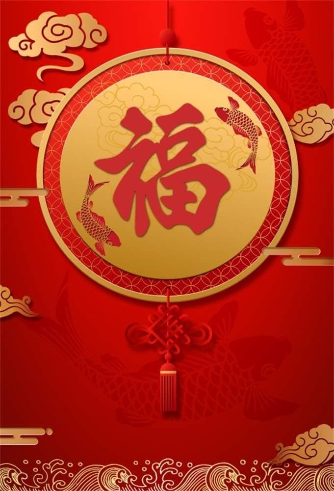 Baocicco 5x7ft Red Happy Chinese New Year Backdrops for Photography Chinese Classical Theme Spring Festival Backdrop Chinese Year Backdrop Good Fortune Blessing Chinese Pendant Background Props