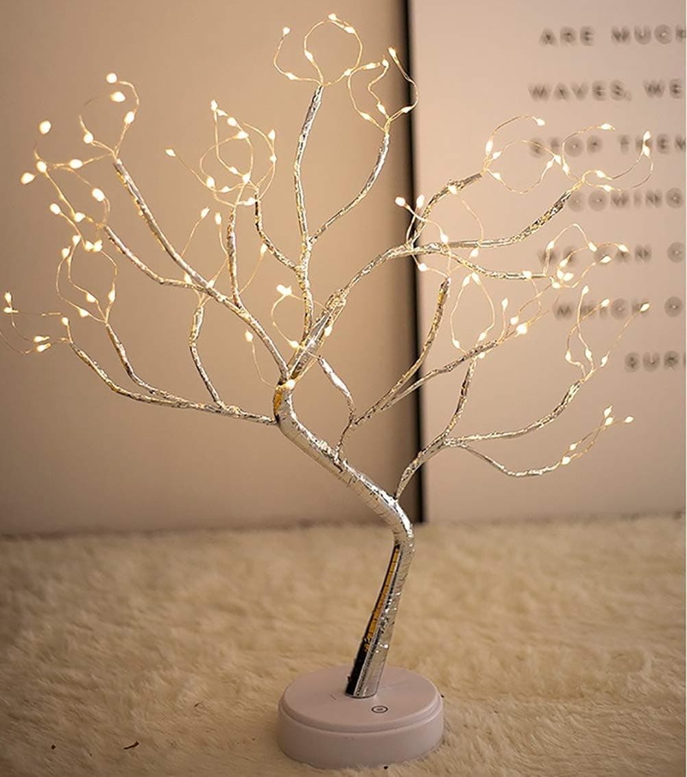 DIY Led Desk Tree Lamp, Desk Table Decor 108 LED Head LightsBattery or USB Powered Touch Switch,for Home Wedding Festival Party Decor,20Inch,Warm White