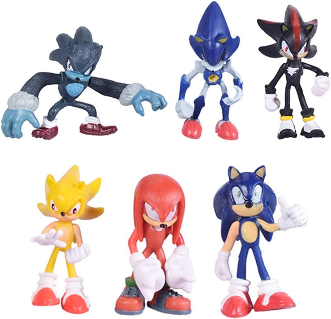 Max Fun Set of 6pcs Sonic The Hedgehog Action Figures, 5-7cm Tall Cake Toppers-Sonic, Shadow, Werehog, Metal Sonic, Knuckles & Super Sonic