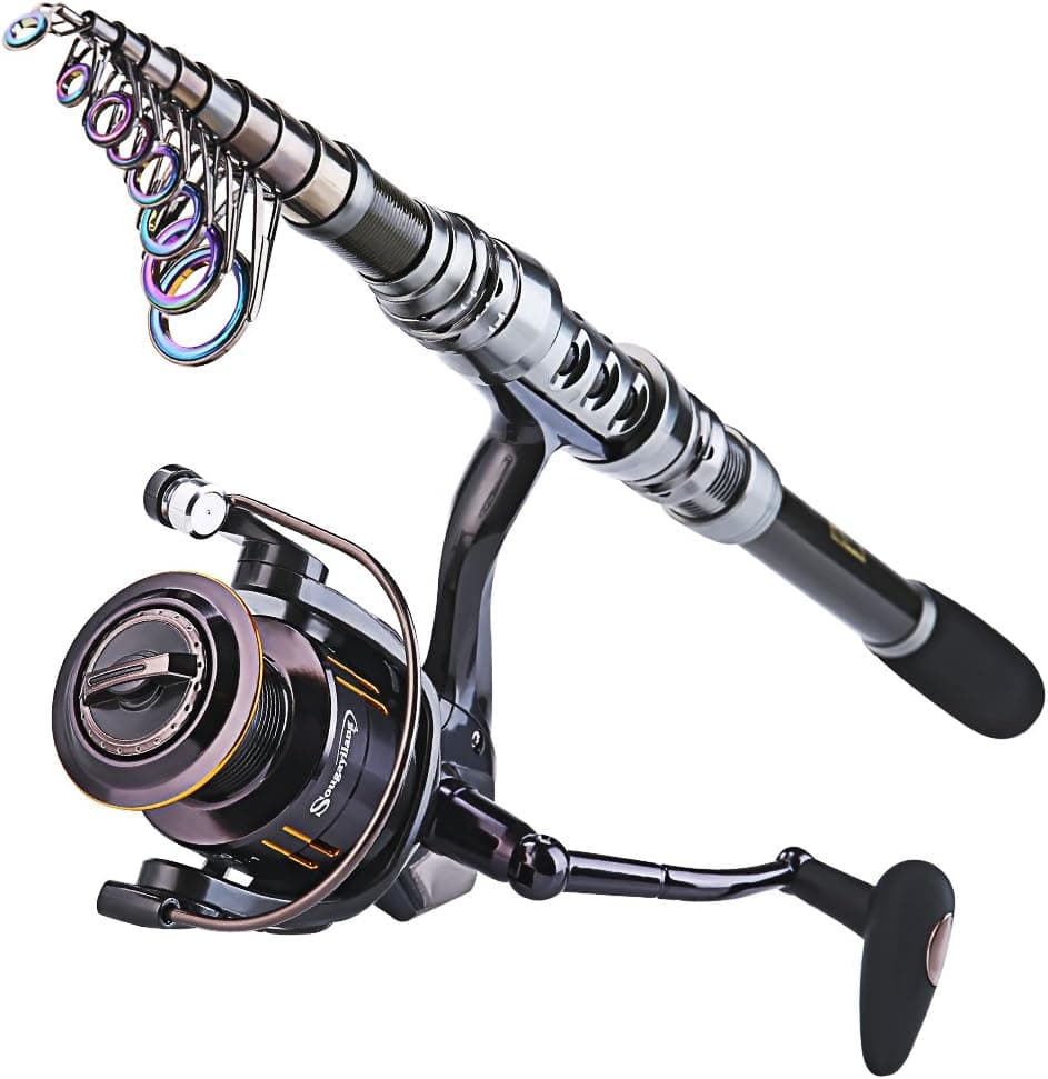 Sougayilang Telescopic Fishing Rod with Reel Combos Set Portable Carbon Light Weight Travel Fish Kits