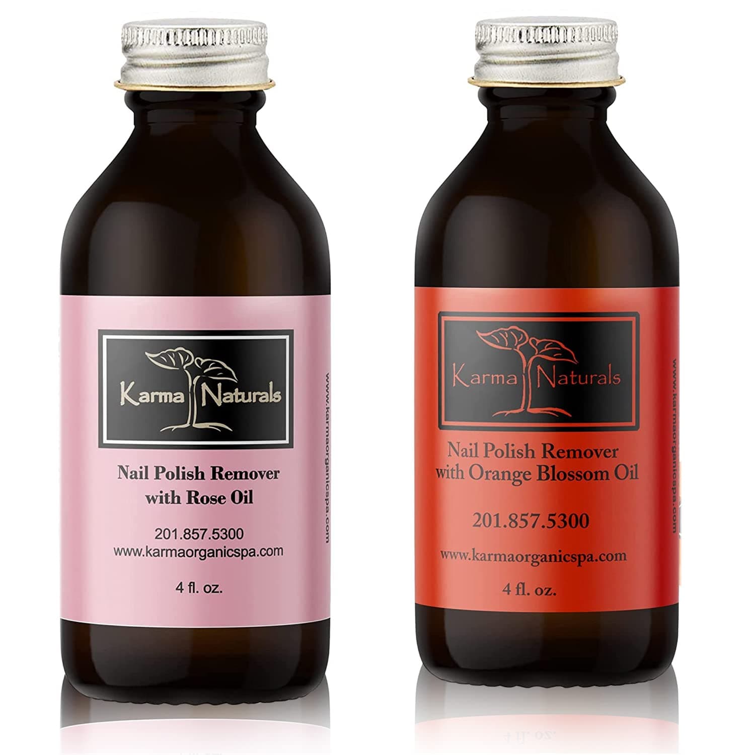 Karma Organic Nail Polish Remover Bundle – Natural Rose Oil Nail Polish Remover (4FL-Oz) Natural Orange Blossom Nail Polish Remover (4FL-Oz)
