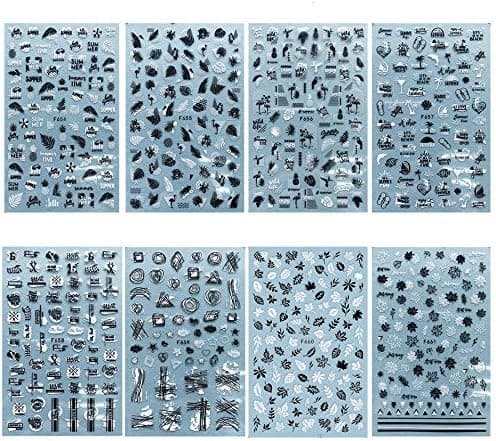 1000+ Patterns 3D Self-Adhesive Nail Stickers，CHANGAR 2020 Summer Series Nail Decals Black White Strip Line Leaf Beach Vacation DIY Nail Decoration for Women Girl Children Kids（ 8 Large Sheets）