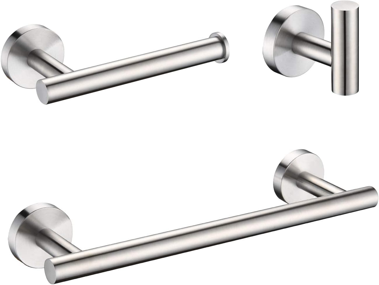 HILFA Premium SUS304 Stainless Steel 3-Piece Bathroom Hardware Accessories Set Wall Mounted Bathroom Hardware Kit - Robe Hook Toilet Paper Holder Towel Holder,Brushed,103-BN