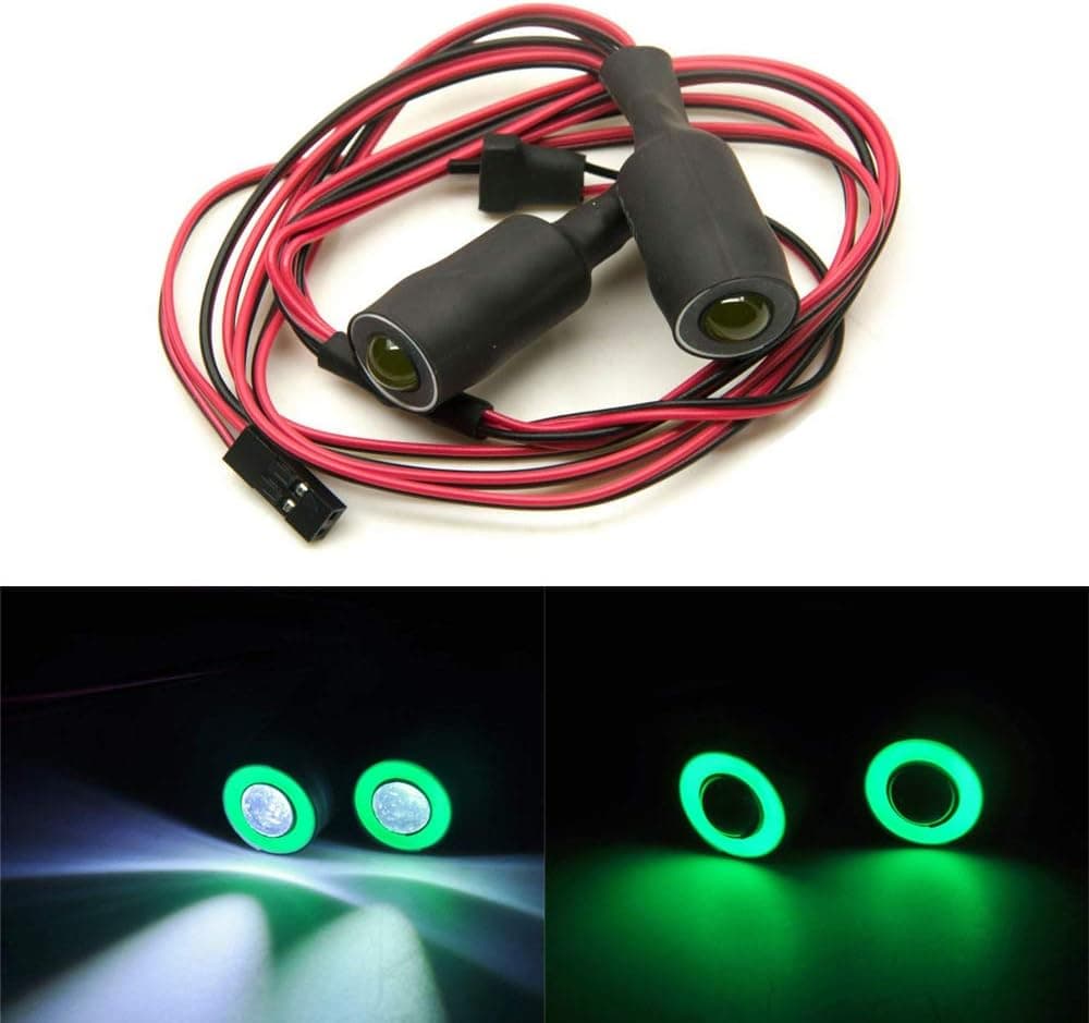 Jack-Store 2 Leds Angel Eyes LED Light Headlights/Taillight/Back Light 13MM Outer Diameter for 1/10 RC Crawler Car (Green+White)