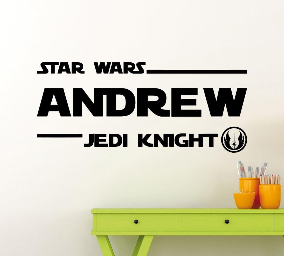 Custom Name Wall Decal Personalized Jedi Knight Vinyl Mural Customized Jedi Logo Poster Stencil Ink Quote Vinyl Sticker Home Teen Kids Room Design Nursery Wall Art Decor Lettering Mural (18sw)