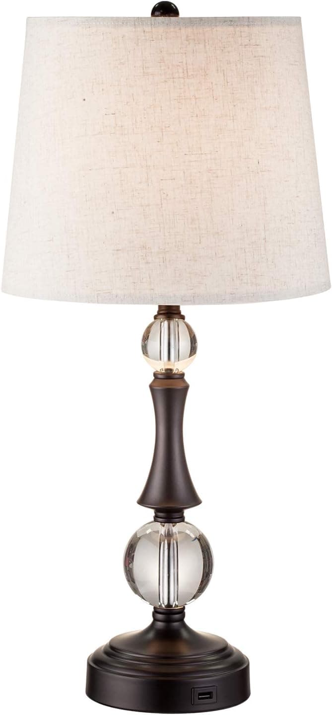 Reyokale Touch Control USB Crystal Table Lamp 3-Way Dimmable with White Lampshade, Touch Lamp for Bedrooms with USB Charging Port Black, Bedroom Lamp for Bed Bedside Nightstand