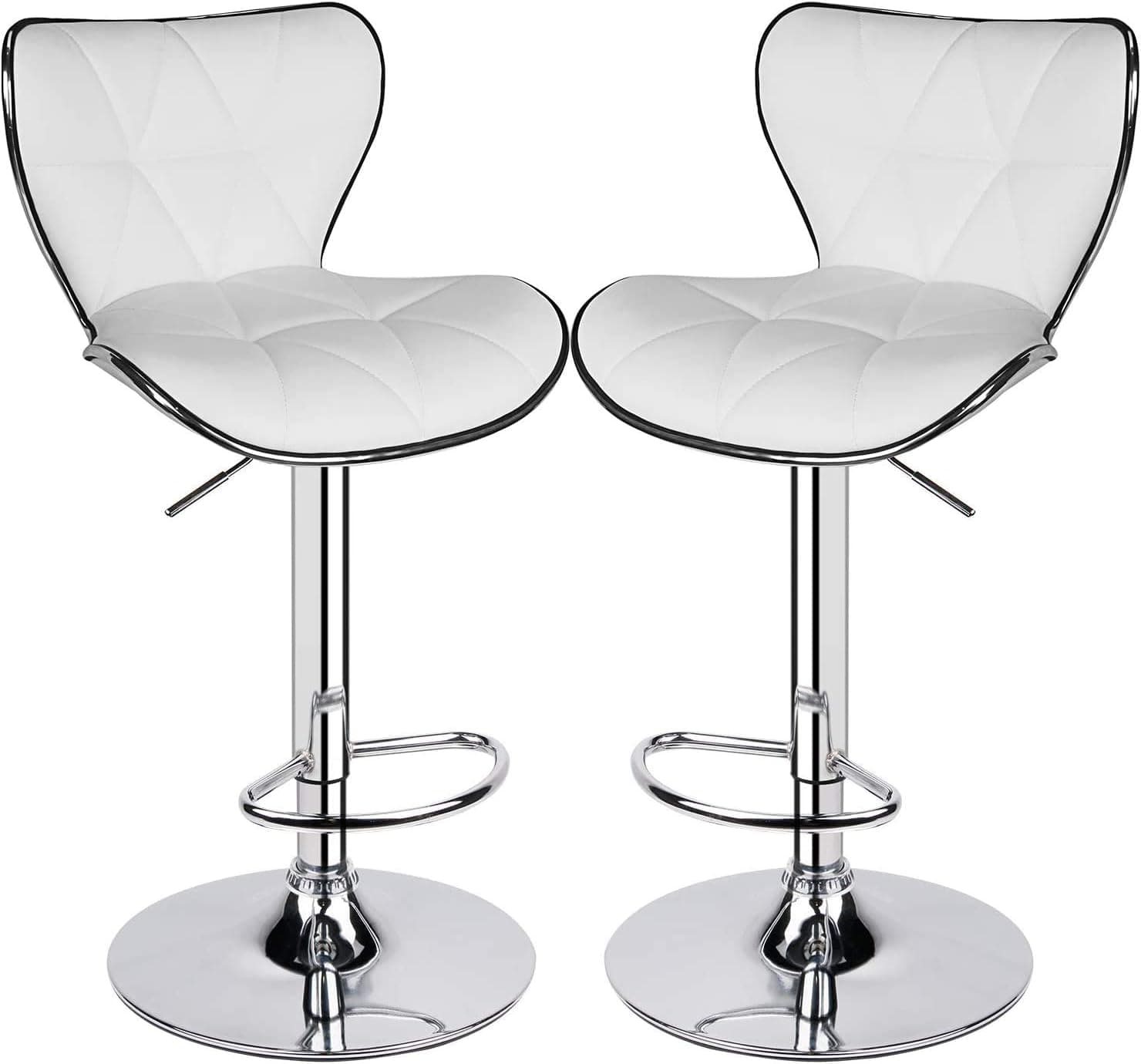 LA FEIER Bar Stools Adjustable Swivel PU Leather Kitchen Counter Bar Chairs with Backrest and Chrome Base Furniture Hydraulic Dining Chairs, Set of 2 White