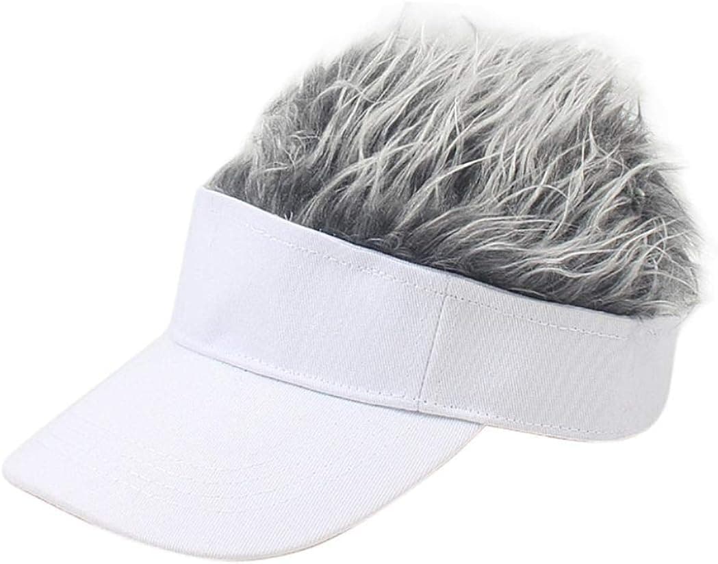 Unisex Novelty Spiked Hair Visor Sun Funny Golf Hats Fake Wig Peaked Adjustable Sport Caps