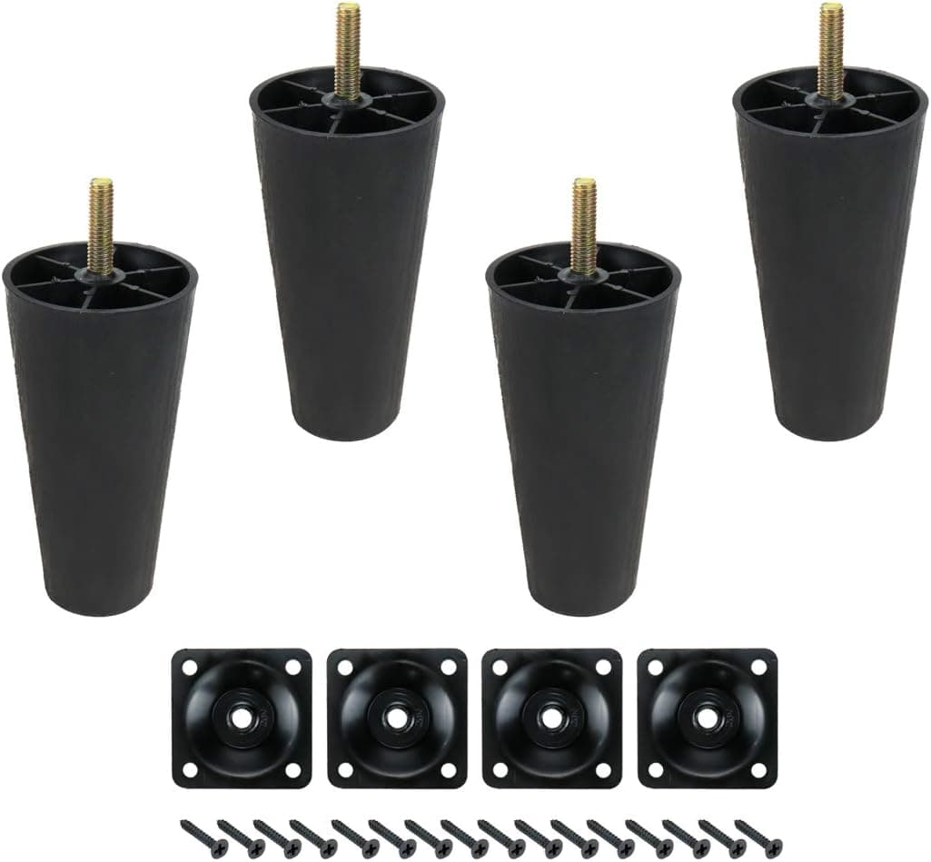 Furniture Legs Karcy 5/16 Hanger Bolt Black Plastic Couch Legs Tapered 118mm/4.65" Heigth with Mounting Hardwares Pack of 4