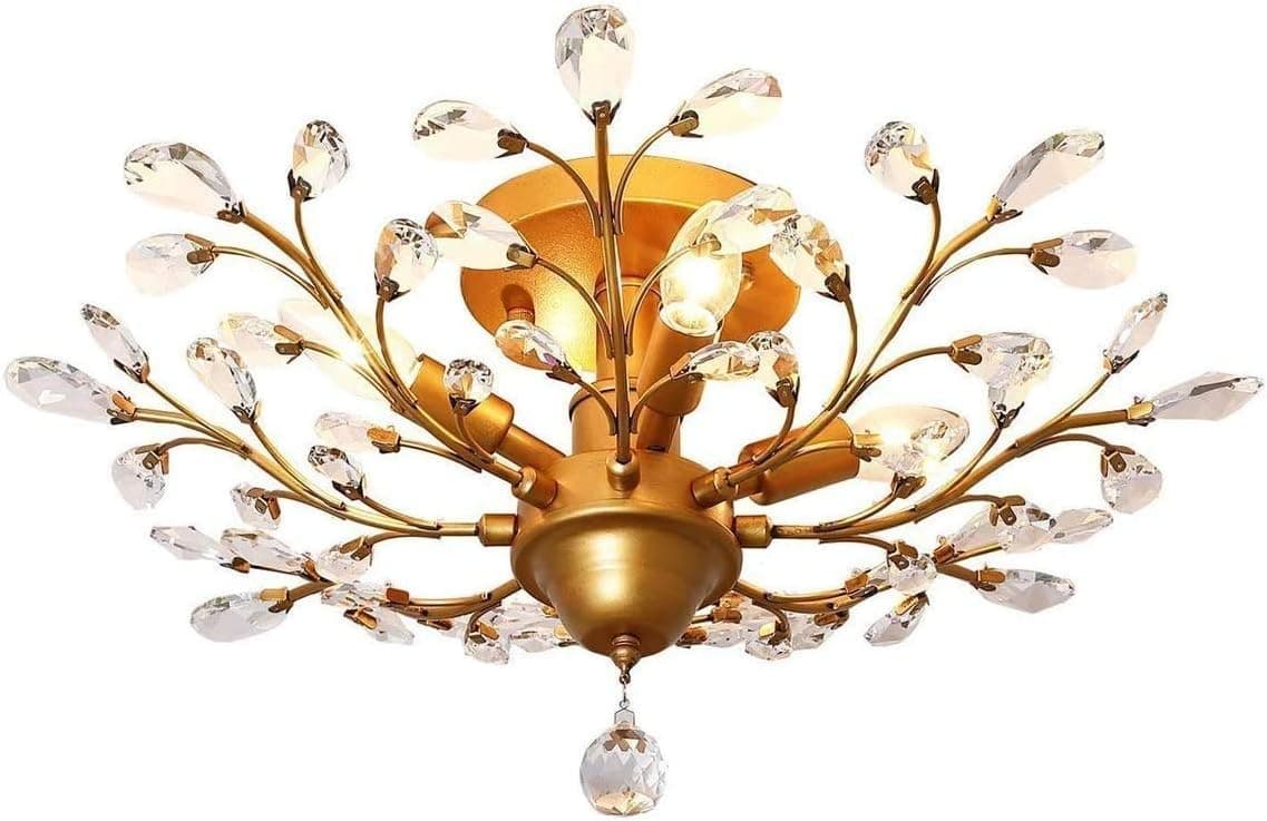 IJ INJUICY K9 Crystal Chandelier Led Ceiling Light Fixtures Living Room Bedroom Restaurant Porch Pendant Lamp (Copper Dia.24.4 Inch)