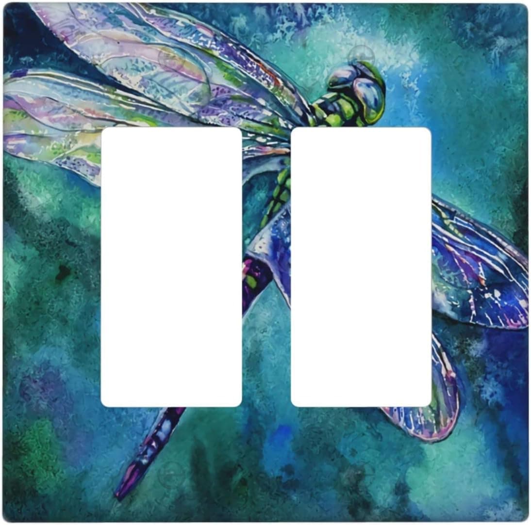 Dragonfly Double Rocker Light Switch Plate Cover Decorative Retro 2 Gang for Kitchen Girls Boys Room Standard Size 4.5" x 4.5"