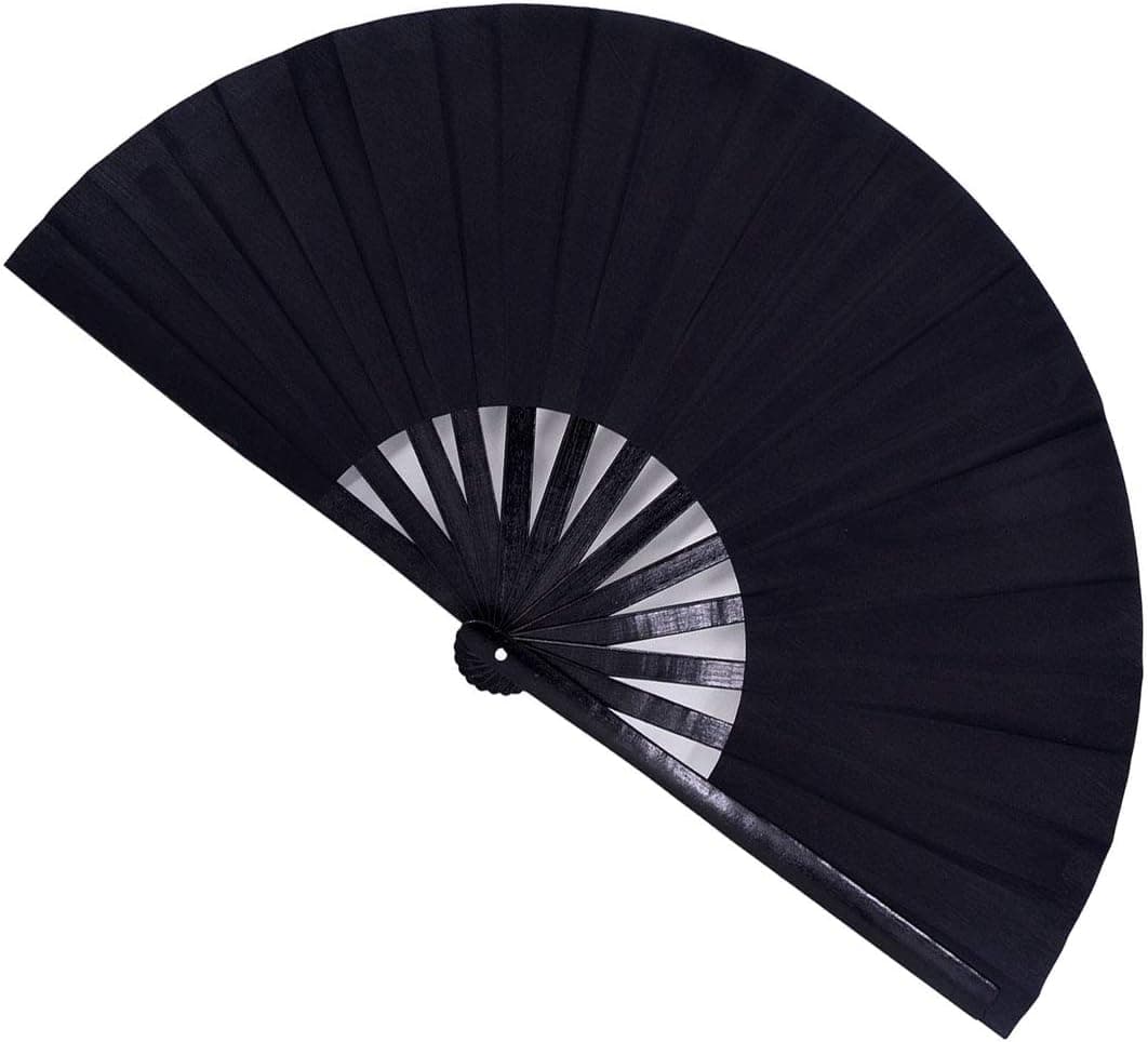 Amajiji Large Rave Folding Hand Fan for Men/Women, Chinese Japanese Kung Fu Tai Chi Handheld Fan Performance Fan Festival Gift Fan Craft Fan Folding Fan Dance Fan (Black)