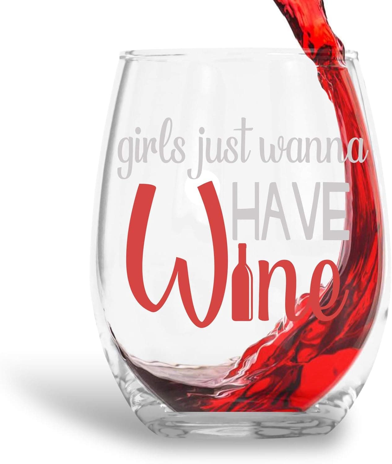 AW Fashions Girls Just Wanna Have Wine Funny 15oz Crystal Stemless Wine Glass - Fun Wine Glasses with Sayings Gifts For Women, Her, Mom on Mother's Day Or Christmas
