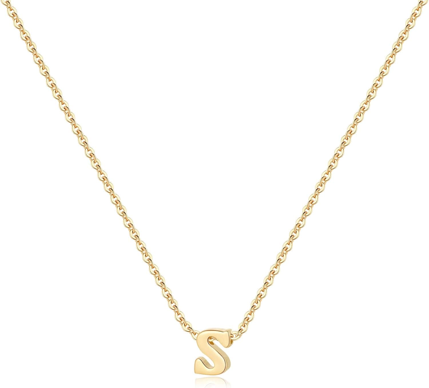 MONOOC Initial Necklaces for Women, 14K Gold Plated Lowercase Letter Necklace for Women Girls Personalized Minimalist Monogram Name Necklace Tiny Gold Initial Necklaces for Women Girls Kids Jewelry