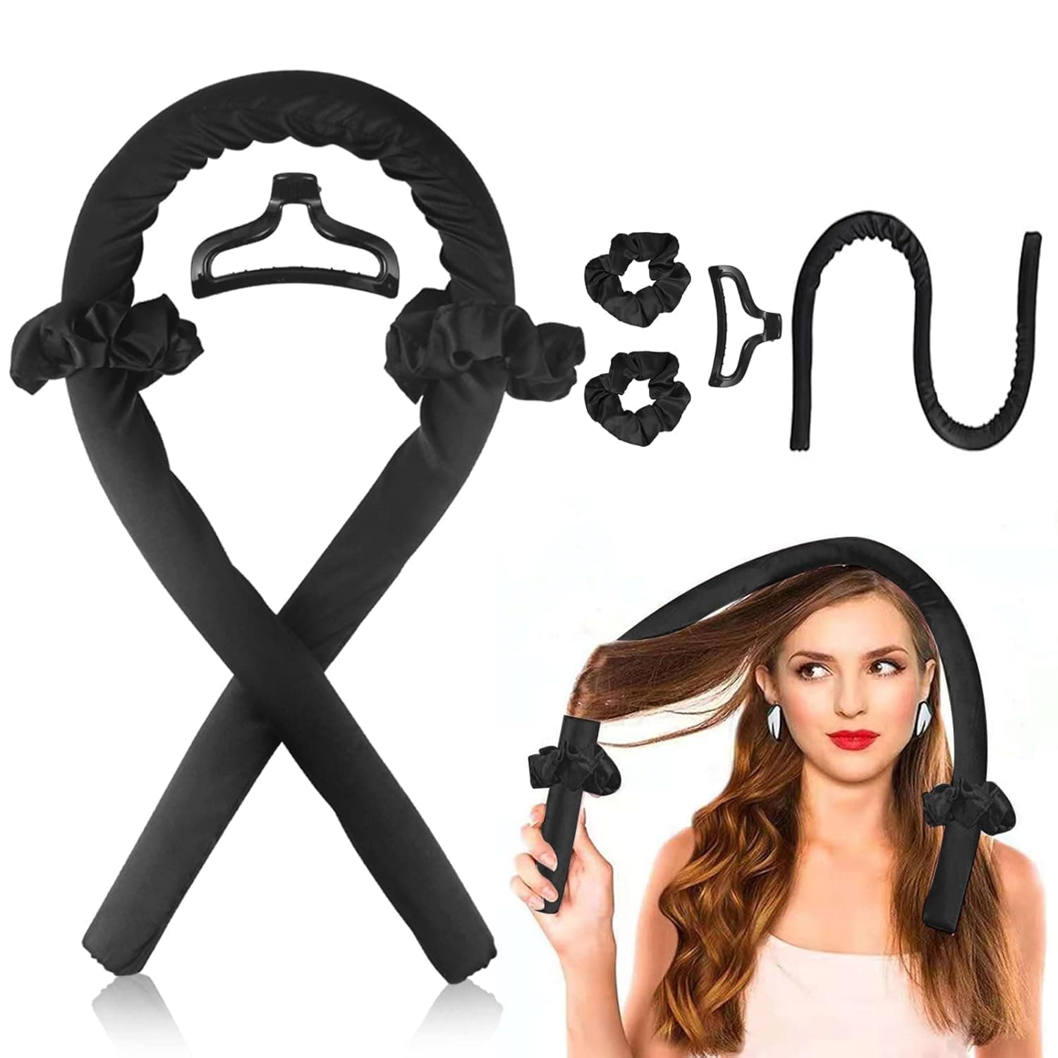 Heatless Hair Curler - Rydowenna Hair Curlers Rollers Heatless Curling Rod Headband For Long Hair Curls No Heat Curling Ribbon Hair Roller Kit Bow Tools (black)