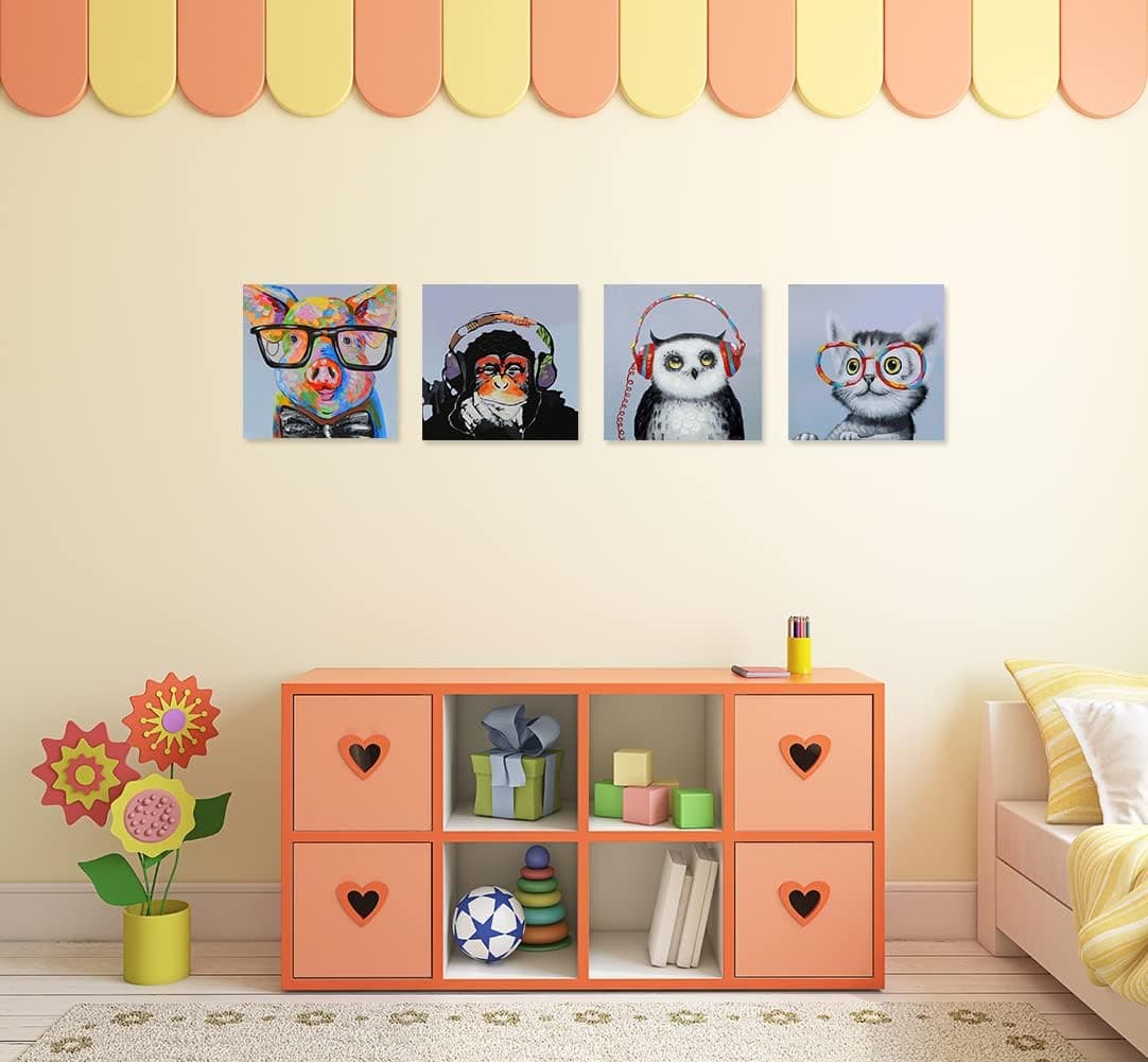 Pig Animal Wall Art Cute Owl Paintings Prints on Canvas Musical Monkey Artwork Pictures