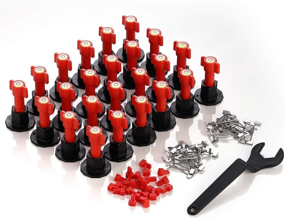 MINGPINHUIUS Upgraded Tile Leveling System Kit with 24pcs Tile Leveler Spacers with Level Meter, 1 Special Wrenches, Replaceable Tile Installation Accessories Tool Kit for Construction, Like Building
