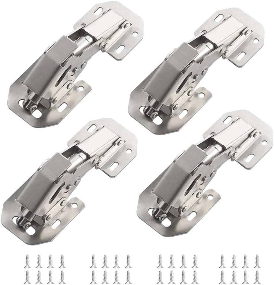 4 Pcs Soft Close Damping Hinges, Concealed Kitchen Cabinet Hinges, Frameless Hidden Hinges for Cupboard Door, Easy Installation Surface Mount Hinges with 32pcs Stainless Steel Screws, 90 Degree