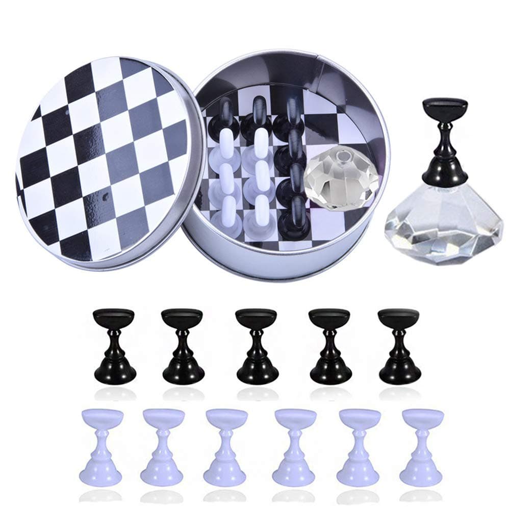 Kalolary 1 Sets Nail Holder Nail Practice Stand for Nail Art Display, Magnetic Nail Art Tips Holders Crystal Holder Chessboard DIY Fingernail Nail Art Display Training Practice Stand (Transparent)