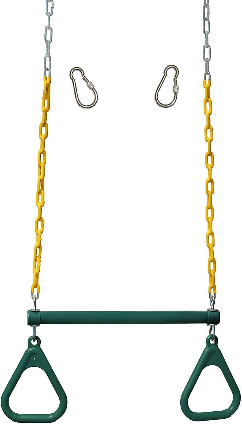 Wiplay 18" Trapeze Swing Bar Rings 48" Heavy Duty Chain Swing Set Accessories & Locking Carabiners (Green)