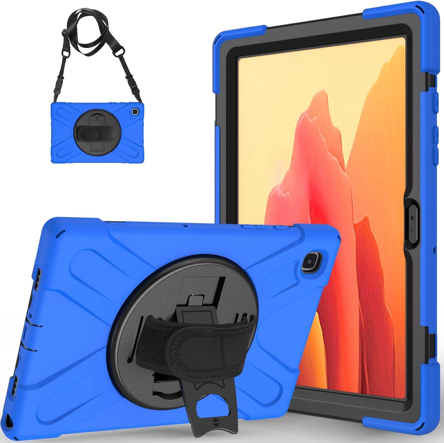 TSQQST Case for Samsung Galaxy Tab A7 10.4 2022 2020 Model for Kids Boys | SM-T500/T503/T505/T507/T509 Case w/Stand Hand Shoulder Strap | Durable Protective Case for Galaxy A7 10.4 Inch, Blue