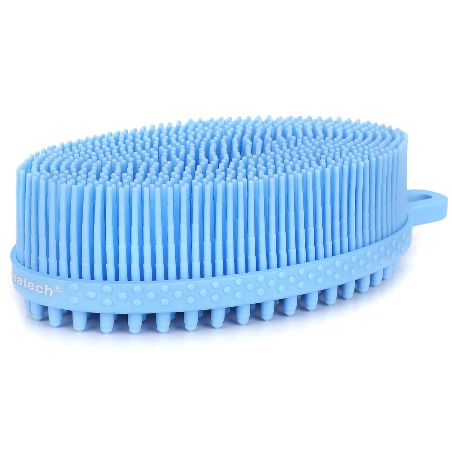 FREATECH Silicone Body Scrubber - Dual-sided Bath Shower Loofah Body Cleansing Brush for Gentle Exfoliation and Massage, Hygienic and Easy to Clean, for Men, Women and Kids, All Skin Types, Light Blue