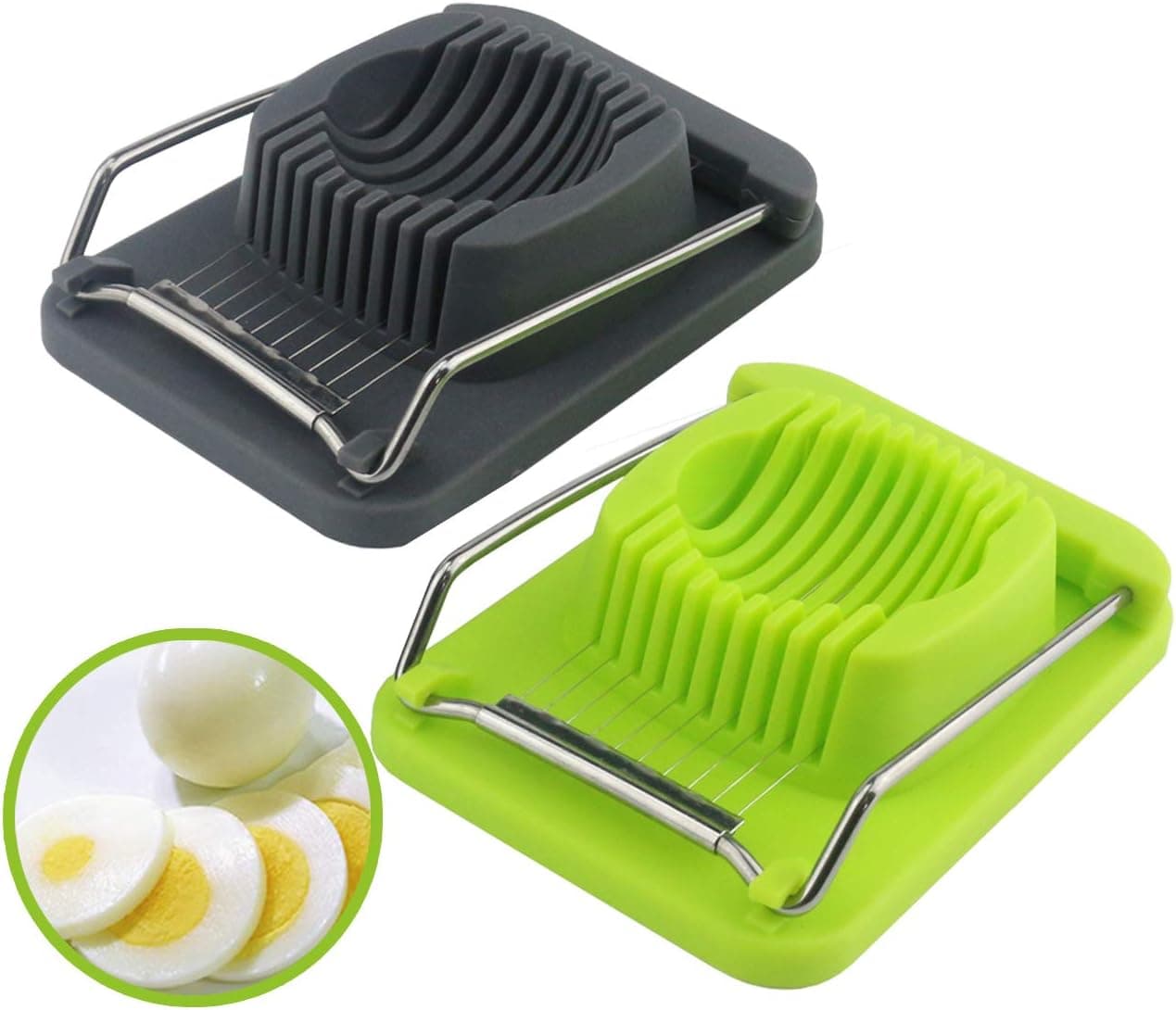 TinaWood 2PCS Egg Slicer/Boiled Eggs Cutter/ Stainless Steel Cutting Wiresb/ Multi Purpose Slicer for Strawberry Fruit Garnish Slicer (Green and Grey)