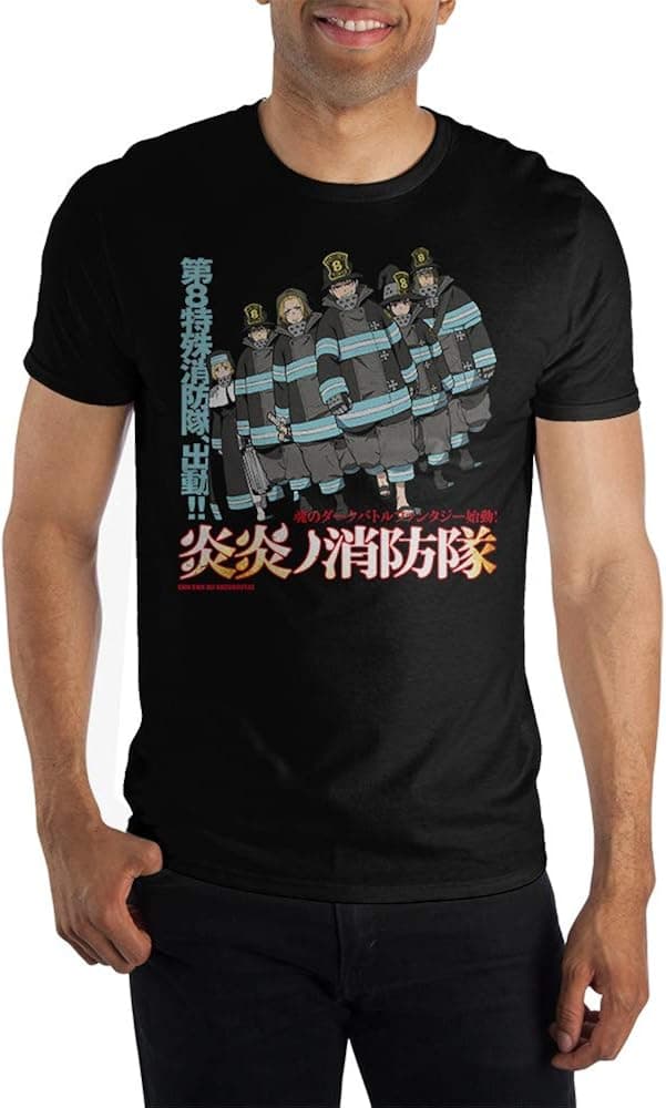 Fire Force Company 8 Anime Mens Black Short Sleeve Graphic Tee