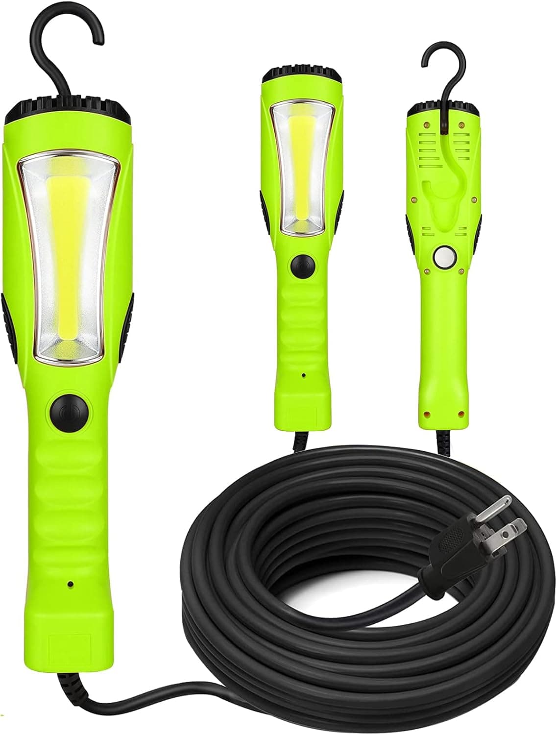 EP 15 Ft LED Work Light, 1200 Lumen COB LED Trouble Light - 16 Gauge SJTW Indoor Outdoor Extension Cord, Handheld, Magnetic Base, Rotatable Hanging Hook - Green