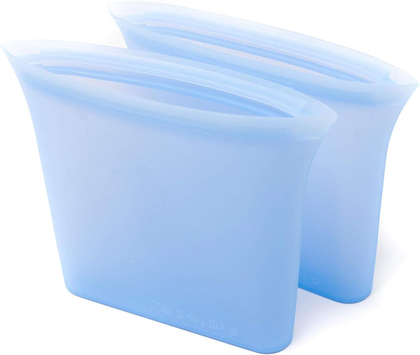 2 Pack Reusable Silicone Food Storage Bags, BPA Free Silicone, Airtile Seal Lunch Bag, and Snakes Bag, Freezer, Microwave, and Dishwasher Safe (Blue)