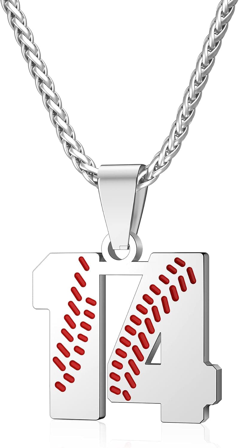 Wikavanli Personalized Baseball Necklaces Baseball Jersey Number 00-99 Necklace Stainless Steel Baseball Chain Pendant Necklace Baseball Team Jewelry Gift for Boys Girls Men Women