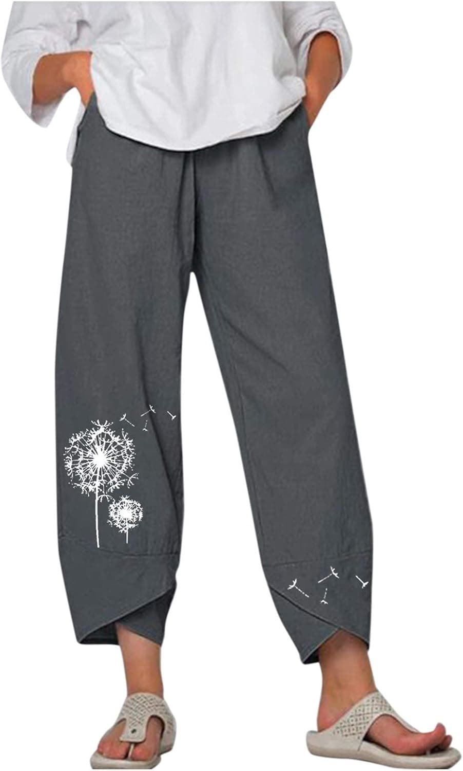 SHOPESSA Harem Sweatpants for Women Boho Cotton Linen Capri Pants Y2K Pocket Baggy Pants
