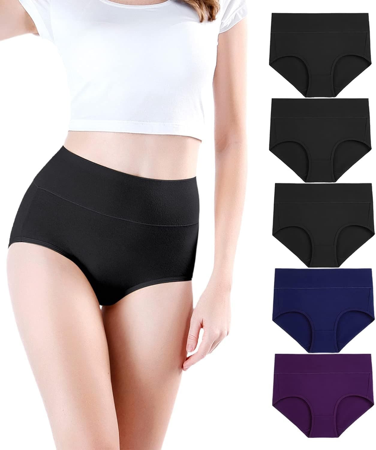 wirarpa Women's High Waisted Cotton Underwear Soft Full Briefs Ladies Breathable Panties Multipack