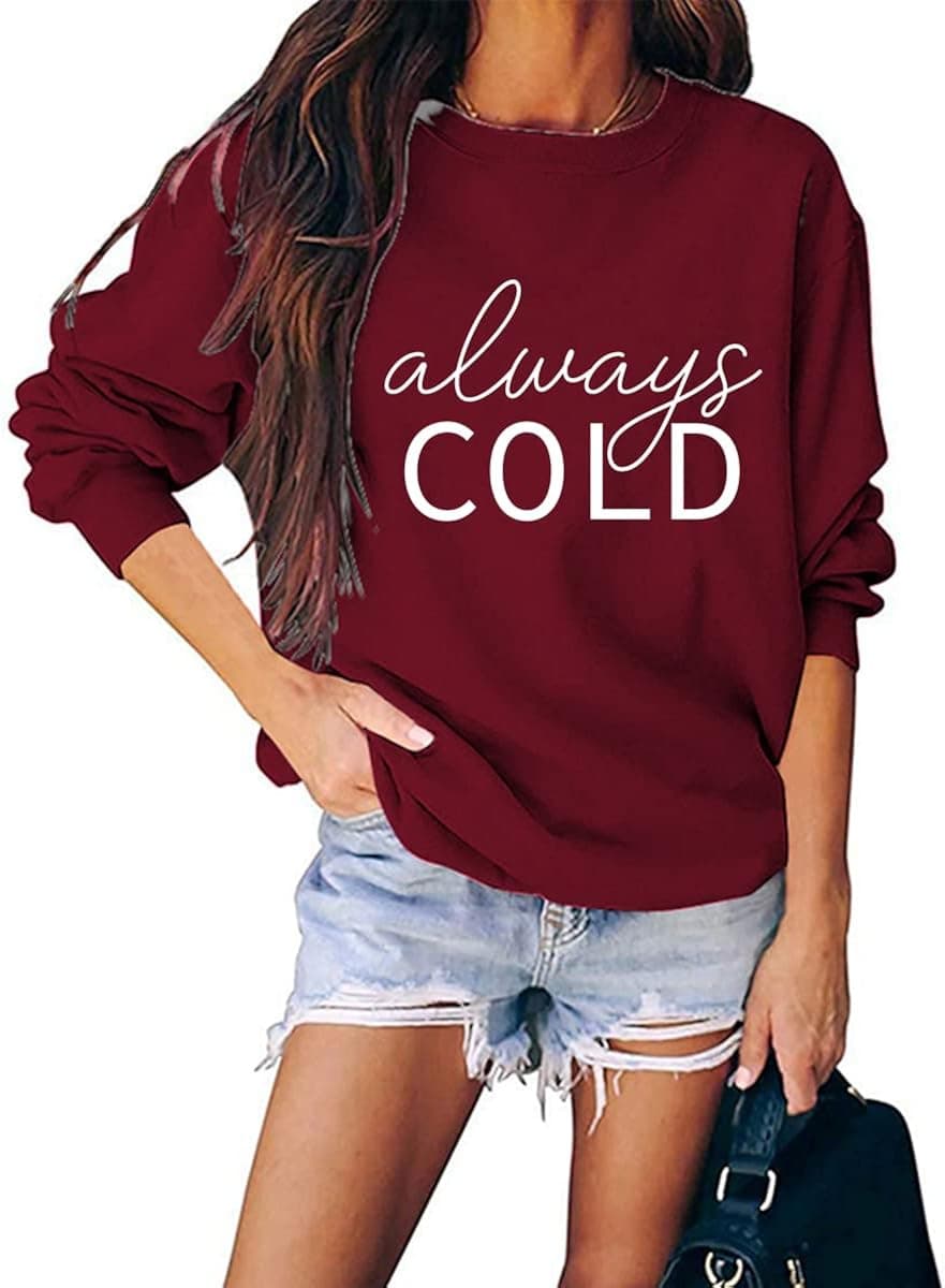 DENIUHOP Freezing Sweatshirt Womens Funny Fall Winter Sweatshirt Long Sleeve Crewneck Loose Casual Pullover Tops