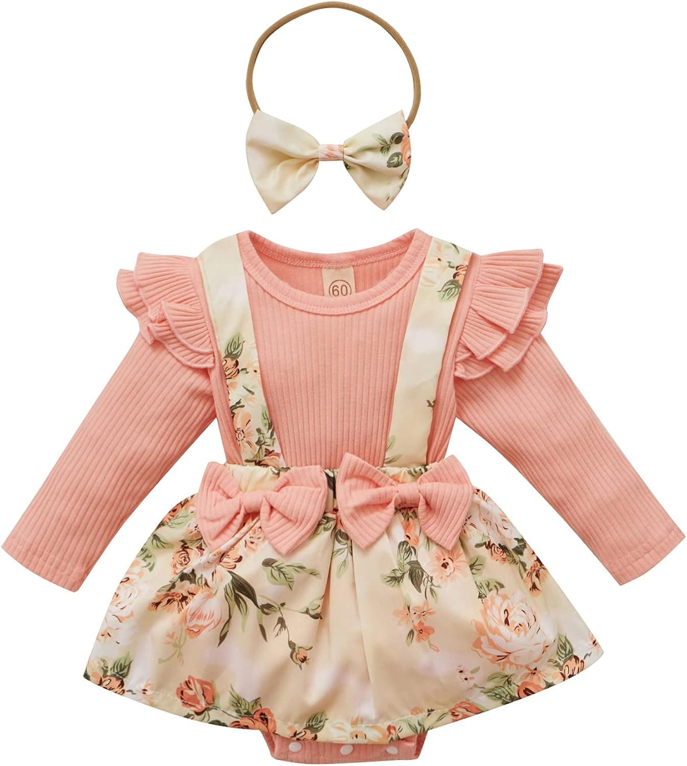 CIYCUIT Newborn Baby Girl Summer Clothes Floral Ruffle Ribbed T-Shirt + Suspender Shorts + Headband Outfits