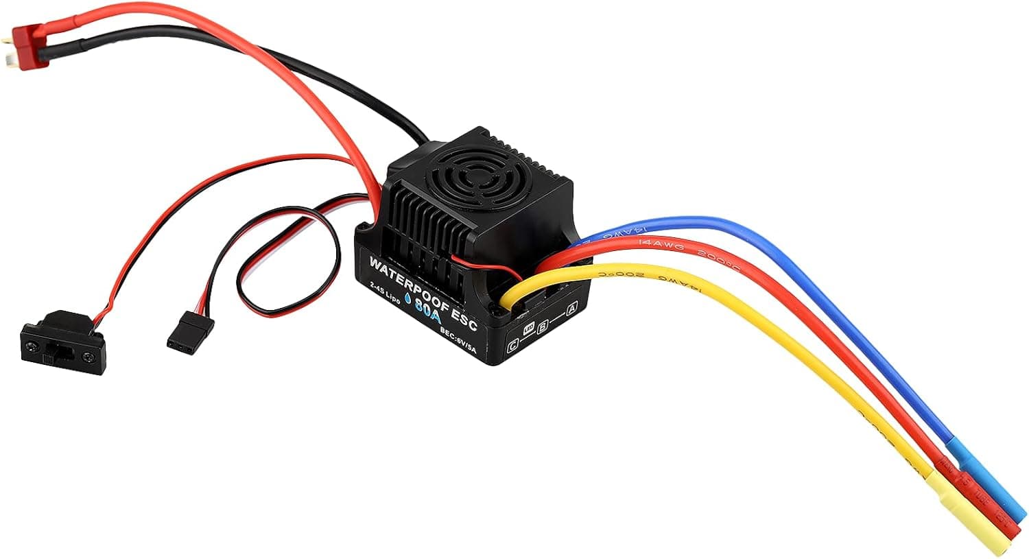 Shaluoman 80A Brushless Electric Speed Controller Waterproof ESC for 1/10 RC Truck Off-Road Car (Long Wire)
