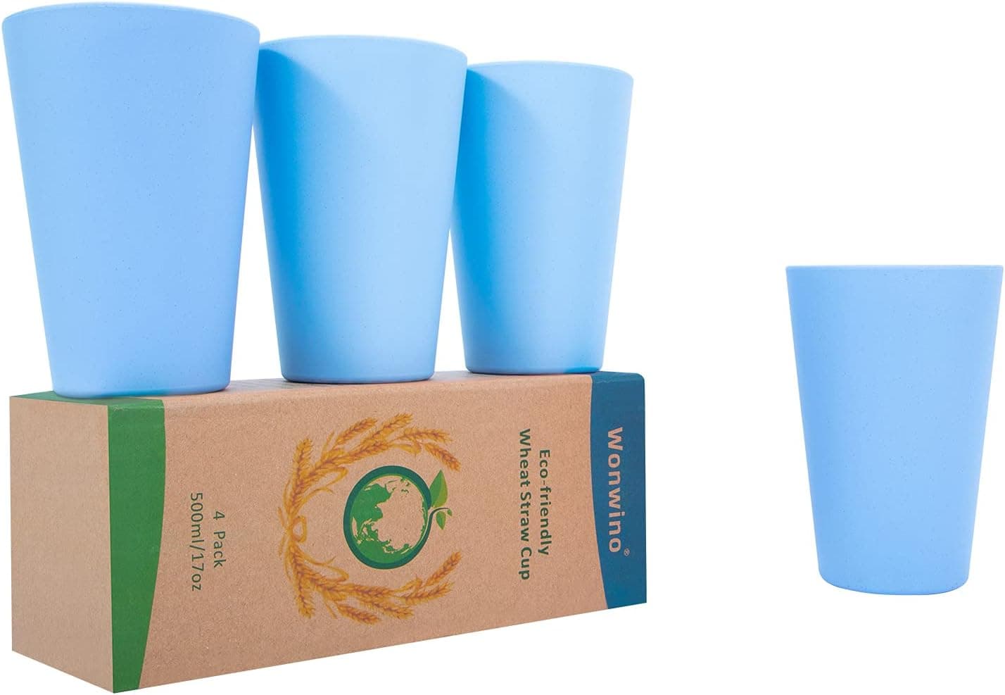 wonwino 12-22oz Eco-friendly Unbreakable Reusable Drinking Cup Wheat Straw Biodegradable Healthy Tumbler Set of 4,BPA free, Dishwasher Safe (Blue, 660ml/22oz) Clearance