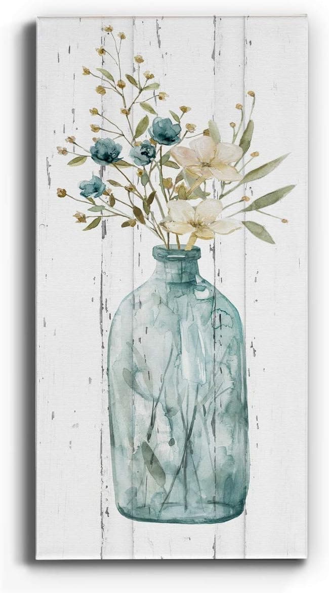 Renditions Gallery Canvas Flowers Wall Art Home Paintings & Prints Elegant Floral Vase Modern Romantic Botanical Bouquet Artwork Decorations for Office Bedroom Kitchen - 20"x40" LT43
