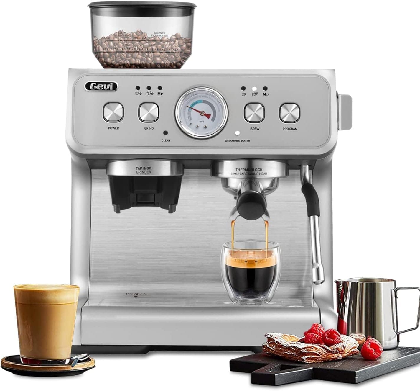 Gevi Espresso Machine & Coffee Maker - 20Bar Semi Automatic Espresso Machine With Grinder & Steam Wand – All in One Espresso Maker & Latte Machine for Home Dual Heating System