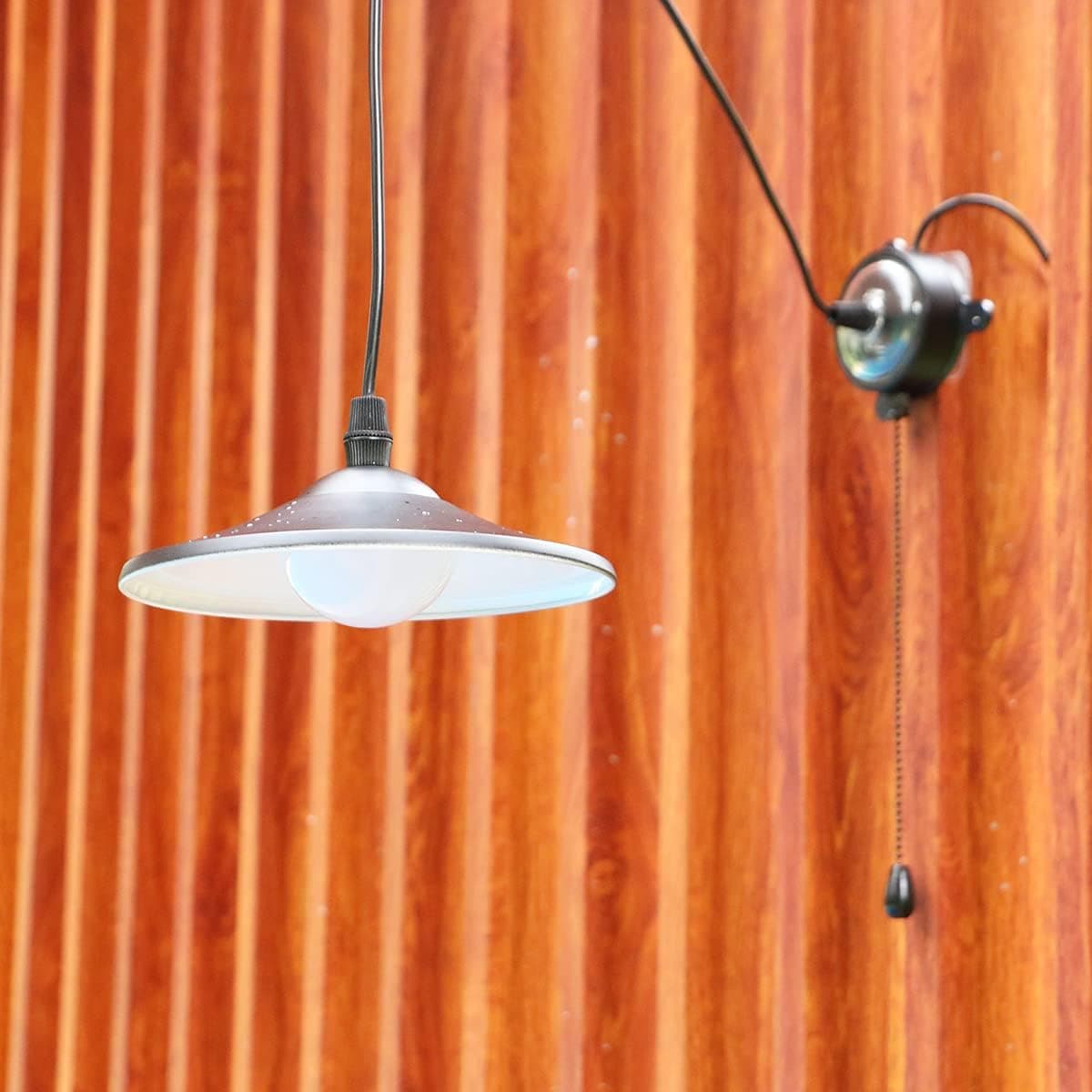Indoor Solar Lights for Sheds Pendant Light with Separate Panel, Waterproof Ceiling Light, Gazebo Barn LED Lights with Remote Control for Storage Garage Outdoor Garden Patio Balcony (Cool White)